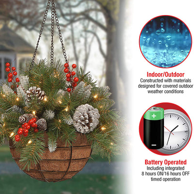 National Tree Company 20" Artificial Frosted Berry Hanger Basket Christmas Decor