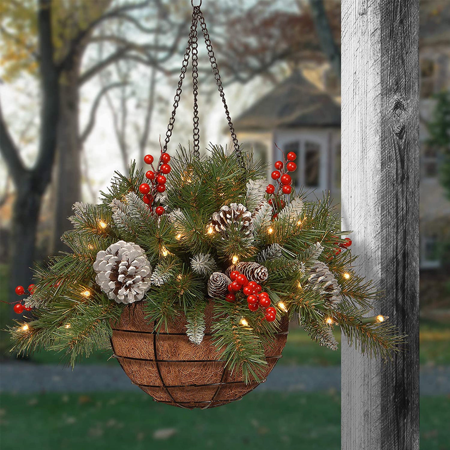 National Tree Company 20" Artificial Frosted Berry Hanger Basket Christmas Decor