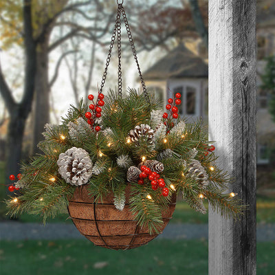 National Tree Company 20" Artificial Frosted Berry Hanger Basket Christmas Decor