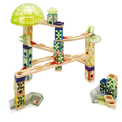 Hape Quadrilla Space City Glow in the Dark Wooden Marble Run Maze Building Set (Refurbished)