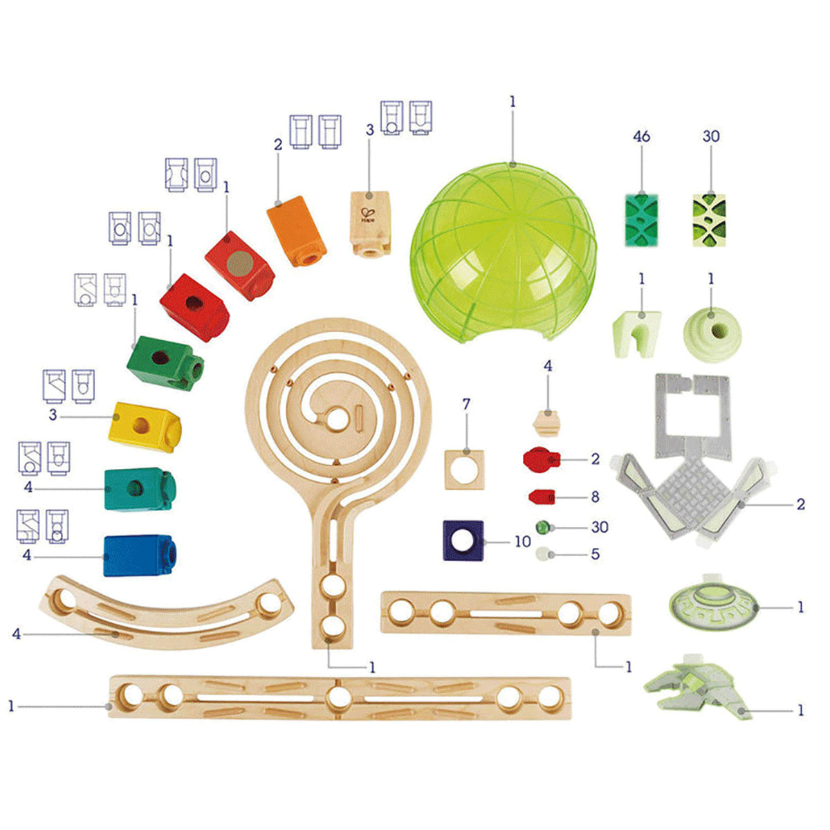 Hape Quadrilla Space City Glow in the Dark Wooden Marble Run Maze Building(Used)