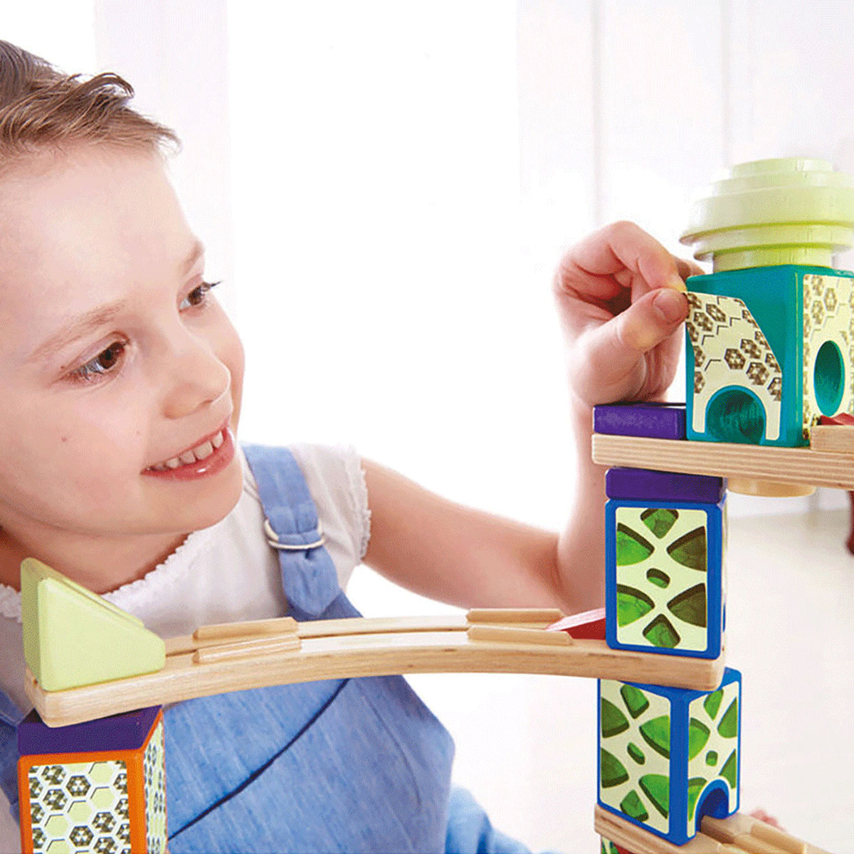 Hape Quadrilla Space City Glow in the Dark Wooden Marble Run Maze Building(Used)