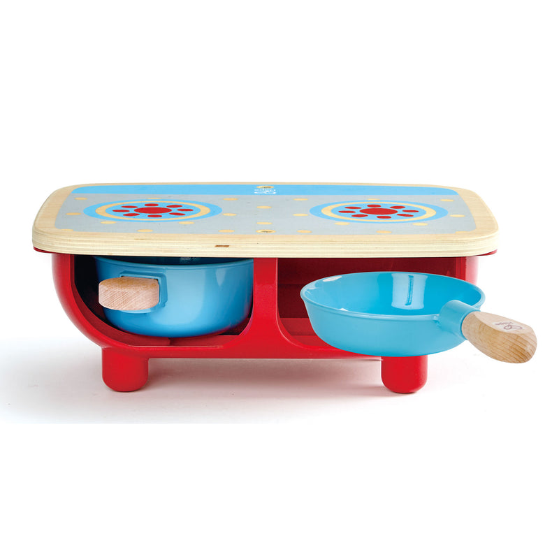 Hape Kids Toddler Wooden Pretend Play Kitchen Stove Top Set with 5 Accessories