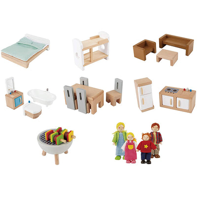 Hape All Season Kids 10 Room Dollhouse Bundle with Wooden Family Play Toy Car - VMInnovations