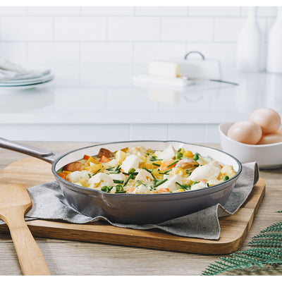 Hamilton Beach 10 Inch Enameled Coated Solid Cast Iron Frying Pan Skillet, Gray