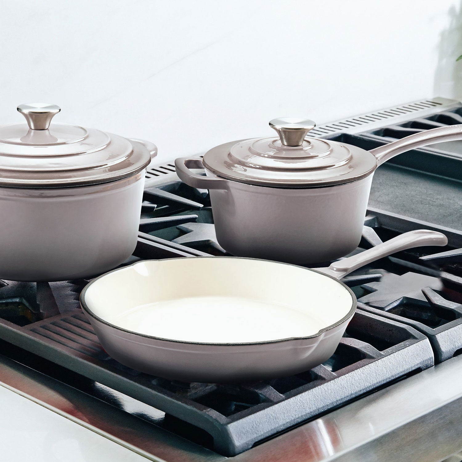 Hamilton Beach Enameled Coated Cast Iron Frying Pan Skillet, Gray (Set of 3) - VMInnovations
