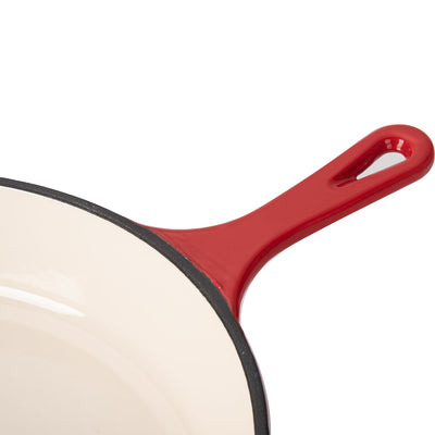 Hamilton Beach 8 Inch Enameled Coated Solid Cast Iron Frying Pan Skillet, Red - VMInnovations