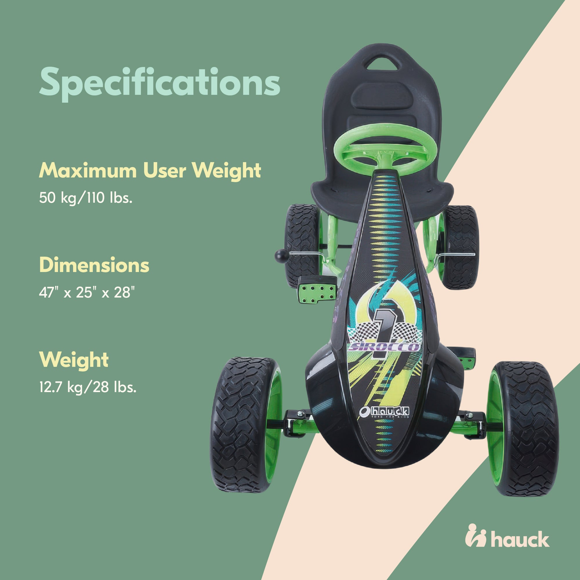 hauck Racing Clutch Free Go Kart with Low Profile Rubber Tires, Green(For Parts)
