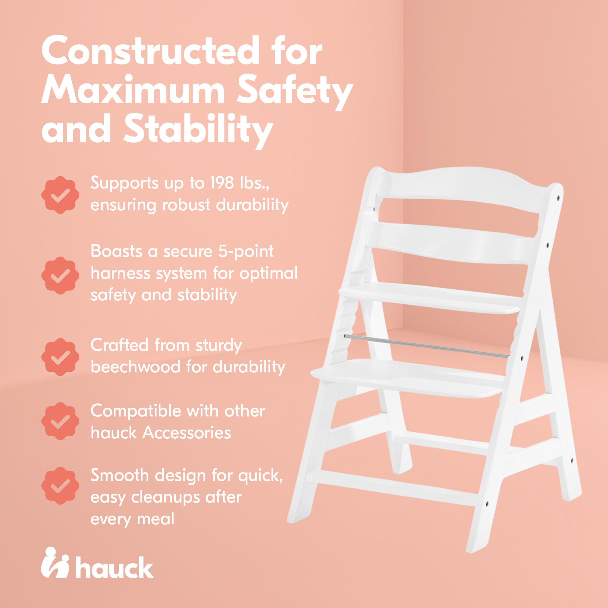 hauck Alpha+ Grow Along Adjustable Wooden Highchair, Beechwood,White(For Parts)