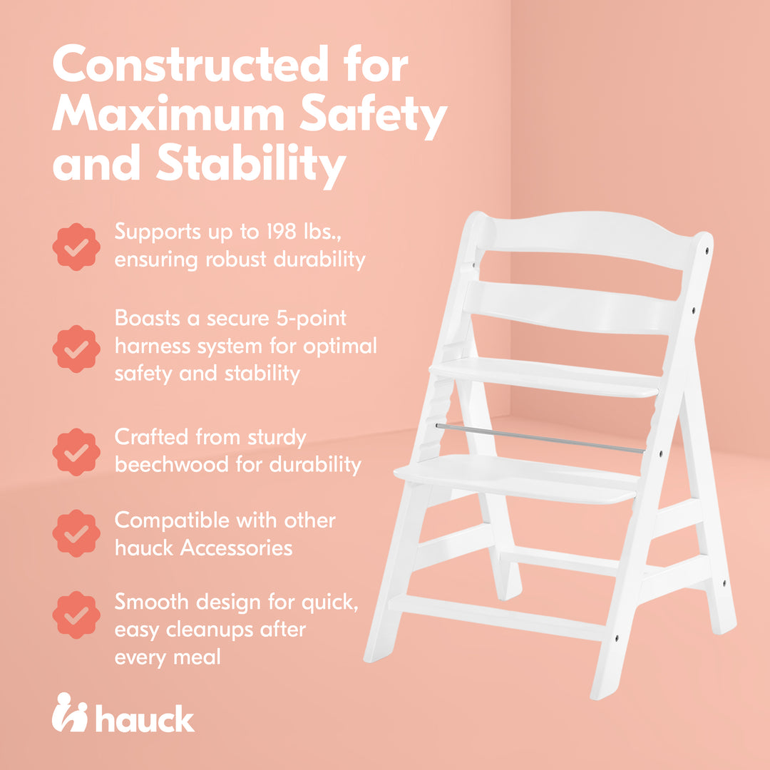 hauck Alpha+ Grow Along Adjustable Wooden Highchair, Beechwood, White (Open Box)