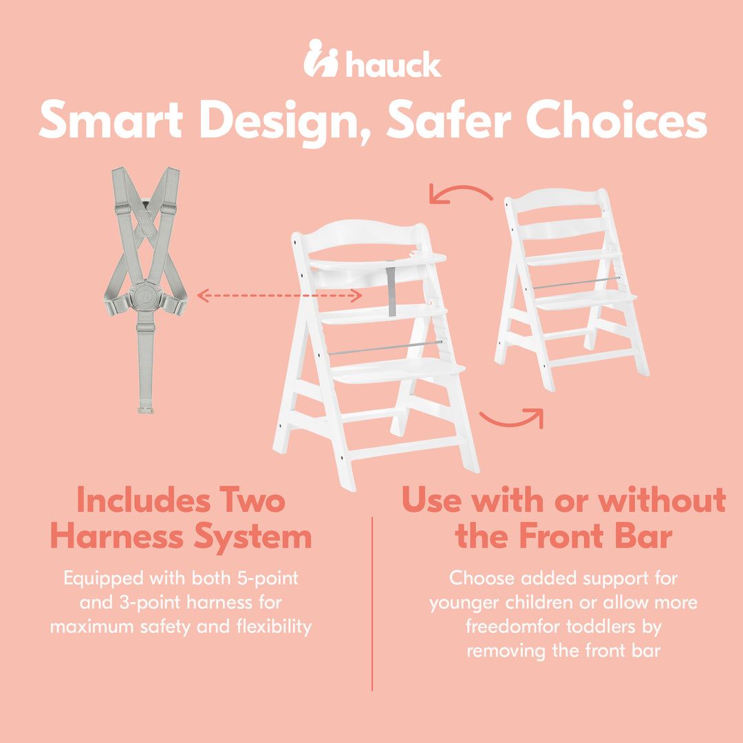 hauck Alpha+ Grow Along Adjustable Wooden Highchair, Beechwood, White (Open Box)