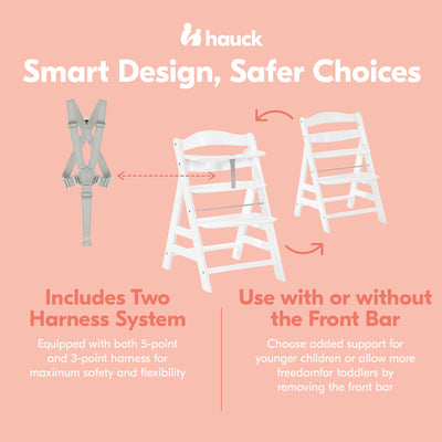 hauck Alpha+ Grow Along Adjustable Wooden Highchair, Beechwood, White (Open Box)