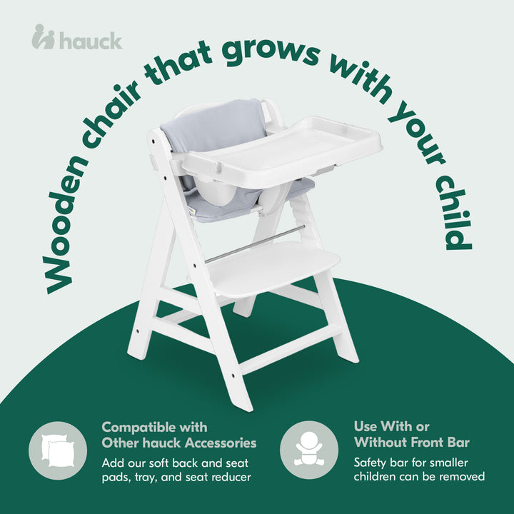 hauck Alpha+ Grow Along Adjustable Wooden Highchair Seat, Beechwood,White Finish