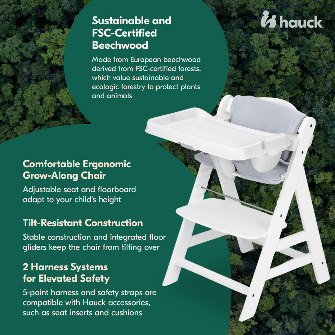 hauck Alpha+ Grow Along Adjustable Wooden Highchair Seat, Beechwood,White Finish