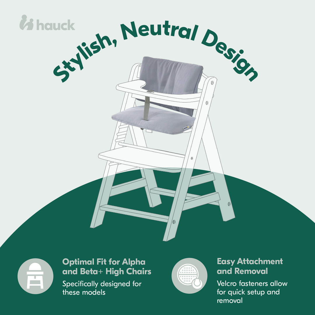 hauck High Chair Pad Deluxe Cushion for Alpha+ and Beta+ Wooden Highchair, Grey