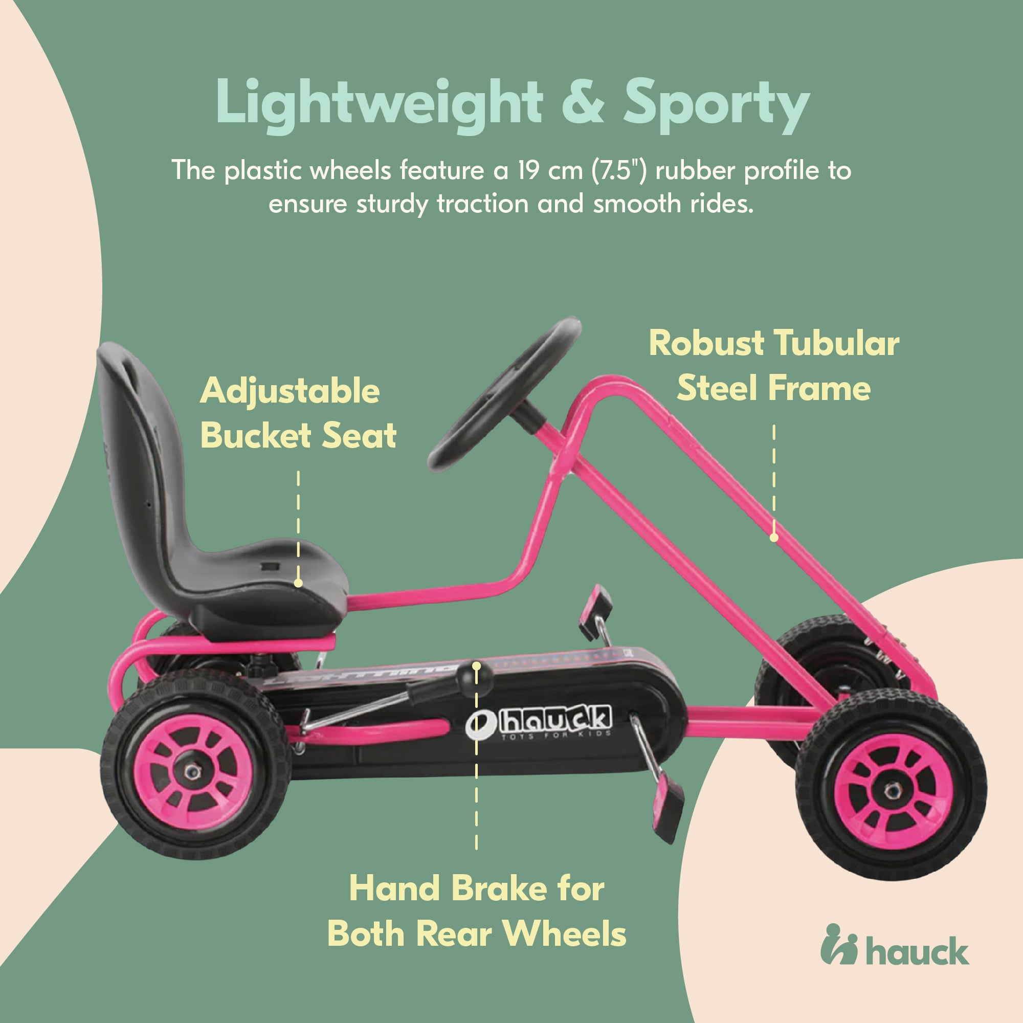 hauck Lightning Ergonomic Pedal Ride On Go Kart Toy, Pink (Open Box) - VMInnovations