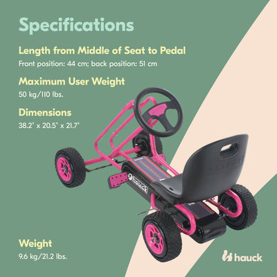 hauck Lightning Ergonomic Pedal Ride On Go Kart Toy, Pink (Open Box) - VMInnovations