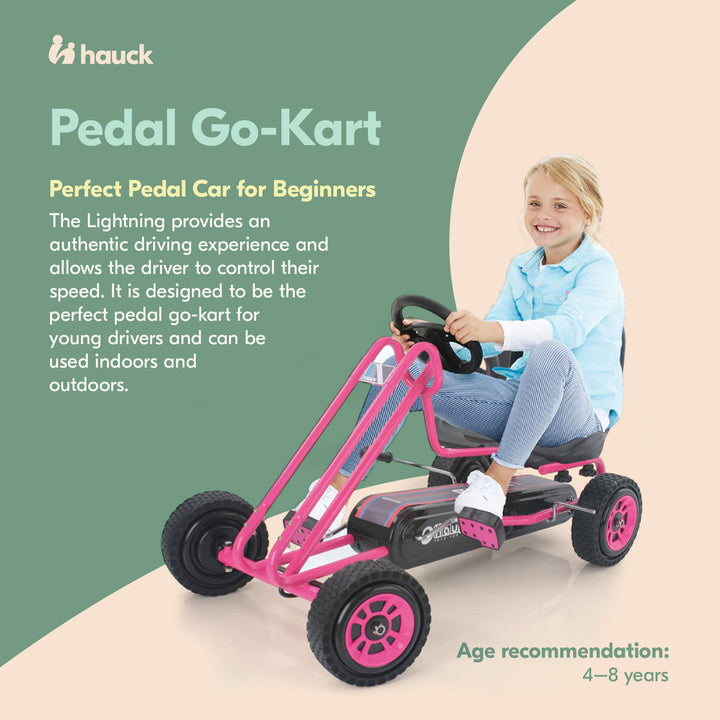 hauck Lightning Pedal Ride On Go Kart Toys for Boys and Girls, Pink (Used)
