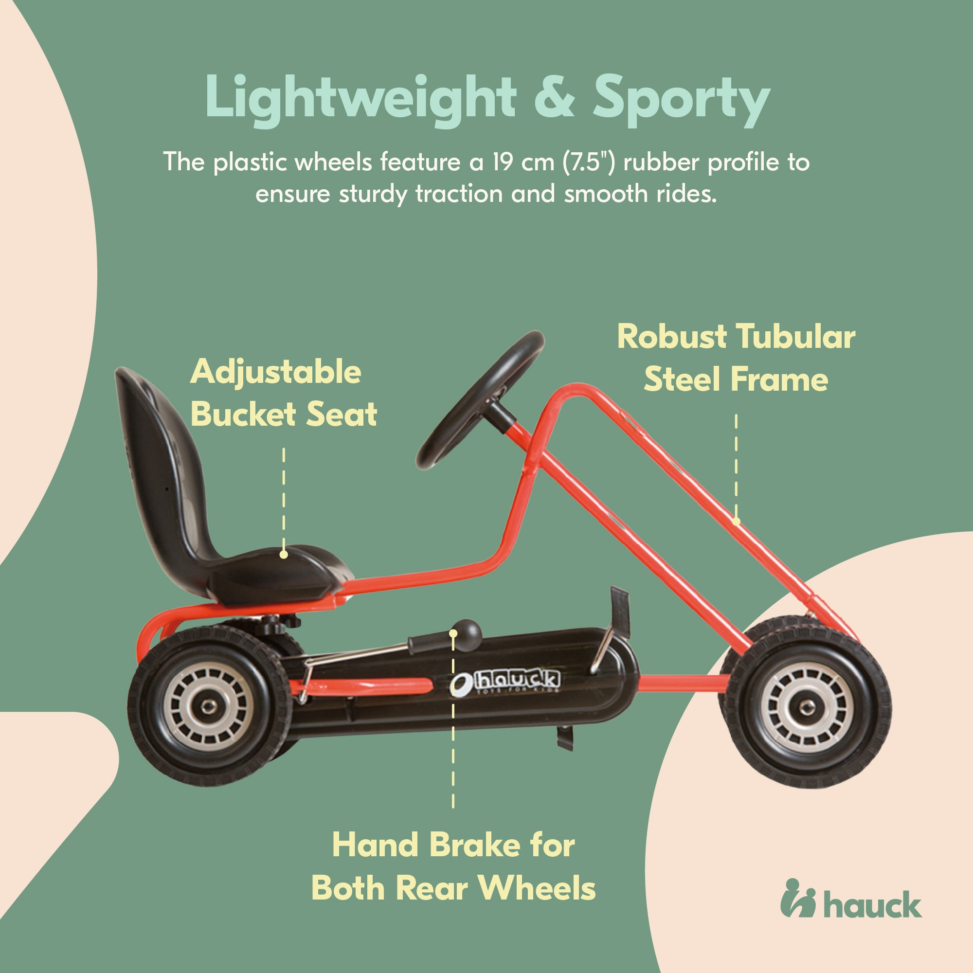 hauck Ergonomic Pedal Ride On Go Kart Toys for Boys & Girls Ages 4 to 8, Orange - VMInnovations
