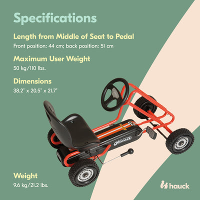 hauck Ergonomic Pedal Ride On Go Kart Toys for Boys & Girls Ages 4 to 8, Orange - VMInnovations