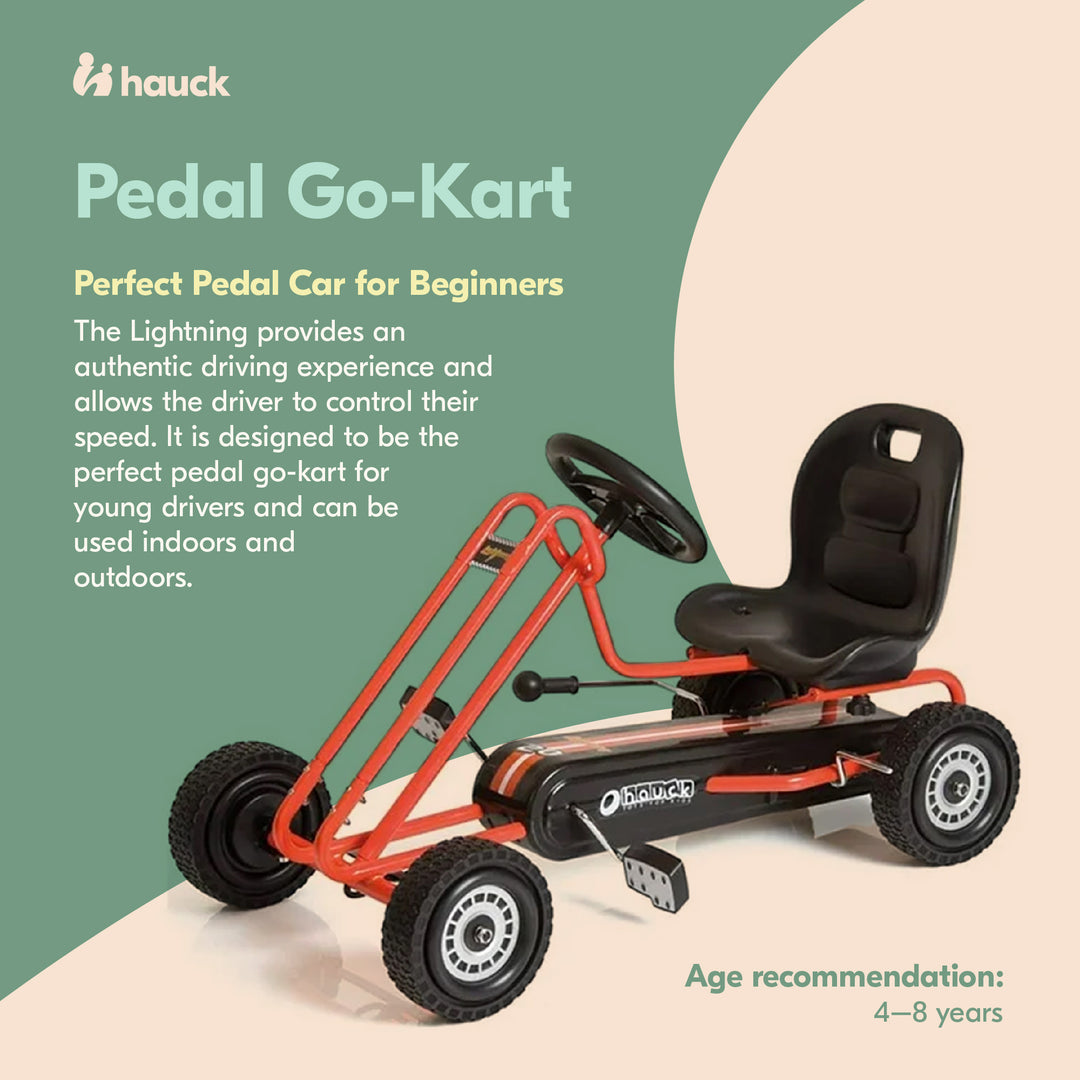 hauck Lightning Ergonomic Pedal Ride On Go Kart Toy for Boys and Girls, Orange