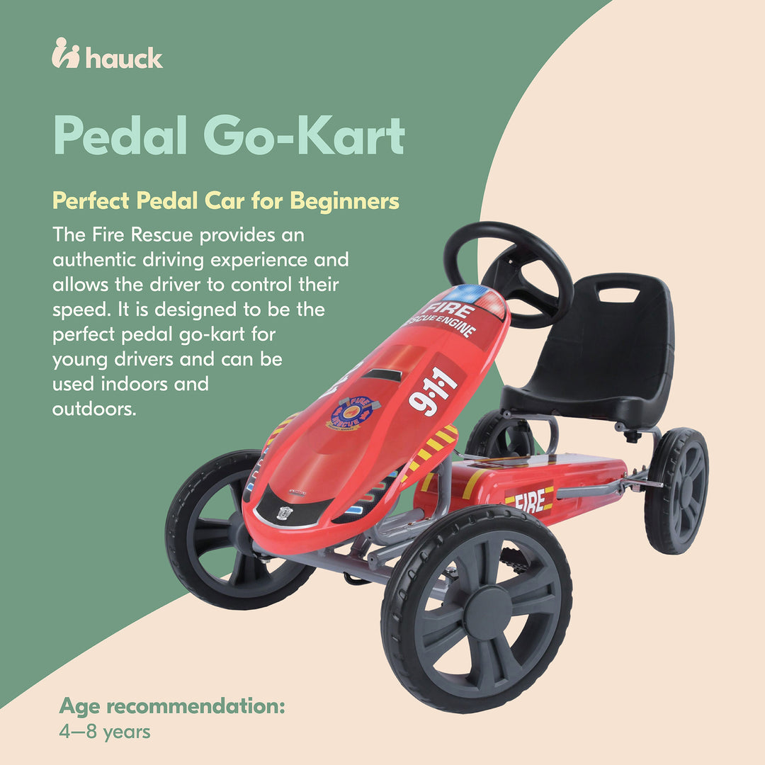 Hauck Speedster Pedal Go Kart w/ Bucket Seat for Ages 4-8, Fire Rescue(Open Box)