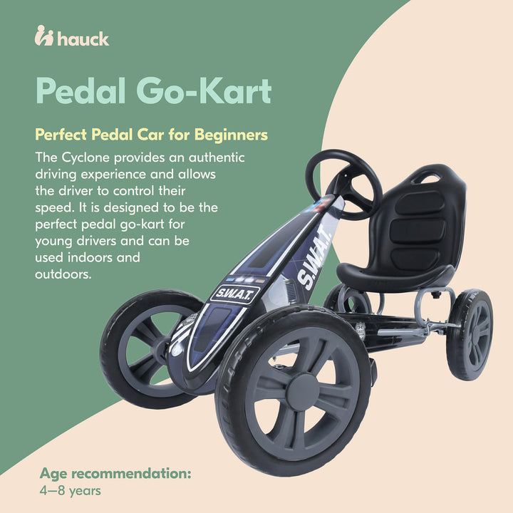 Hauck Cyclone Pedal Go Kart with Adjustable Seat for Kids Ages 4 to 8, S.W.A.T.