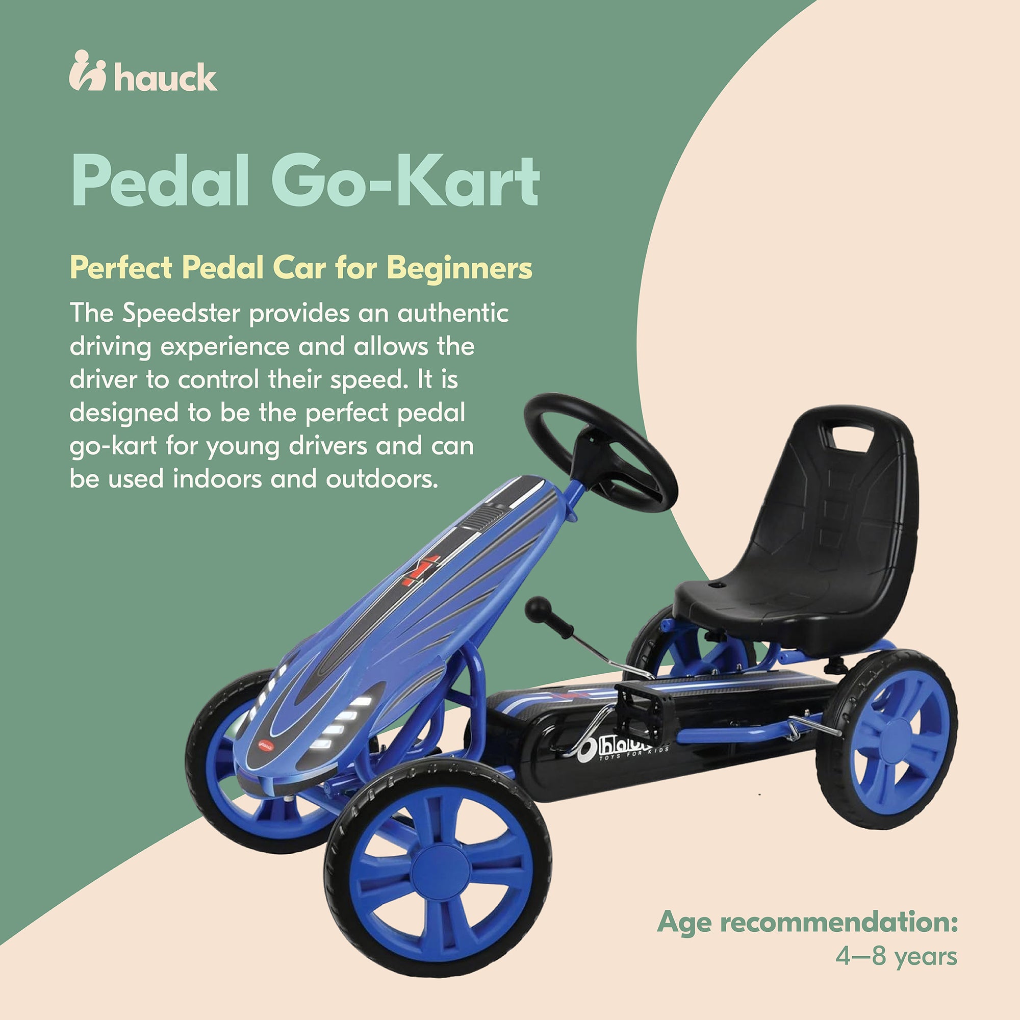 hauck Speedster Pedal Go Kart with Adjustable Bucket Seat, Kids Ages 4-8, Blue