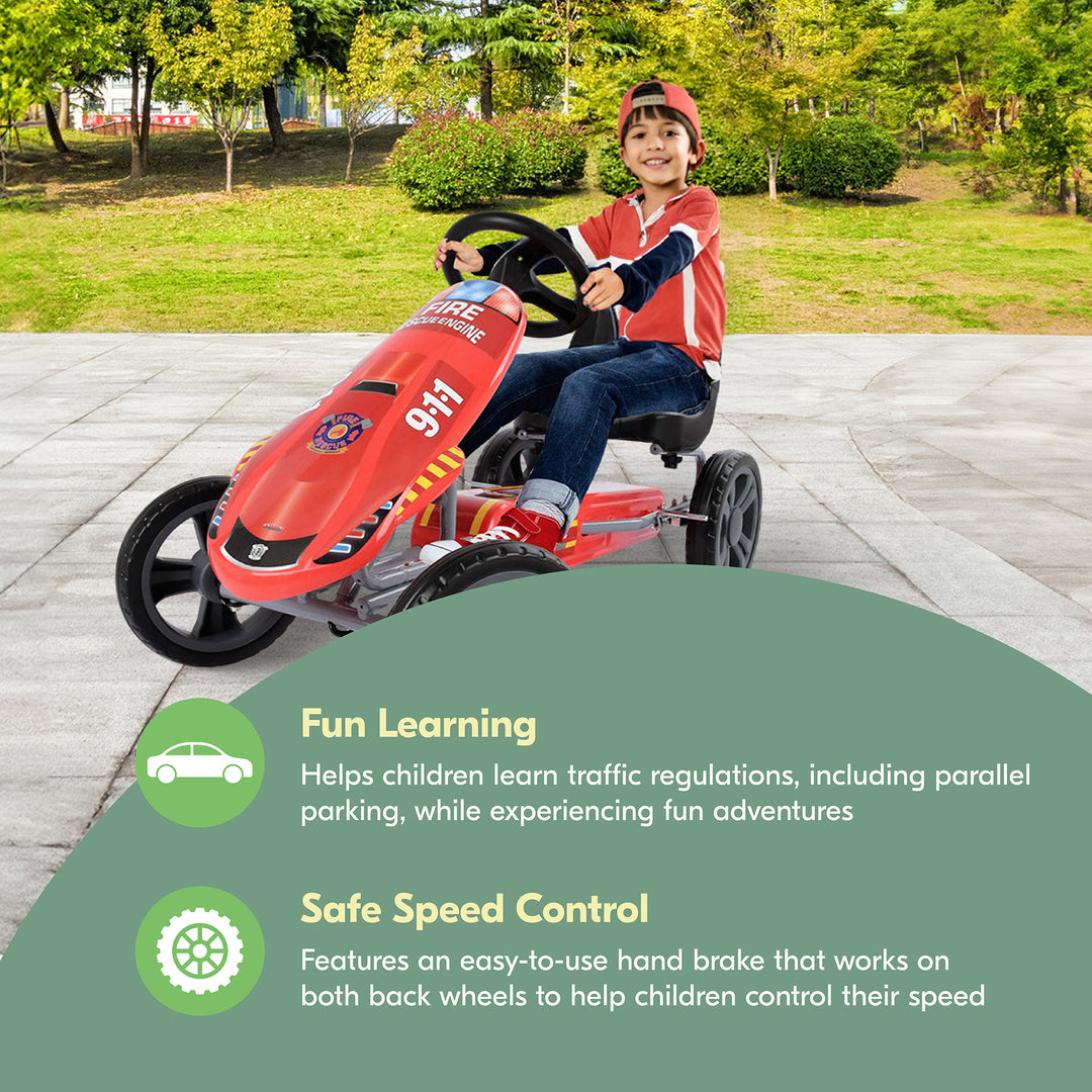 Hauck Speedster Pedal Go Kart w/ Bucket Seat for Ages 4-8, Fire Rescue(Open Box)