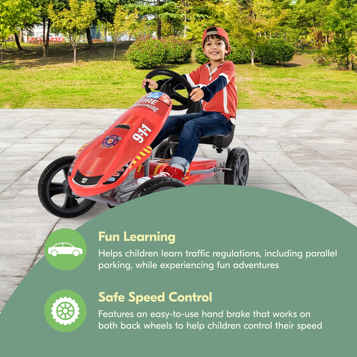 Hauck Speedster Pedal Go Kart w/ Bucket Seat for Ages 4-8, Fire Rescue(Open Box)