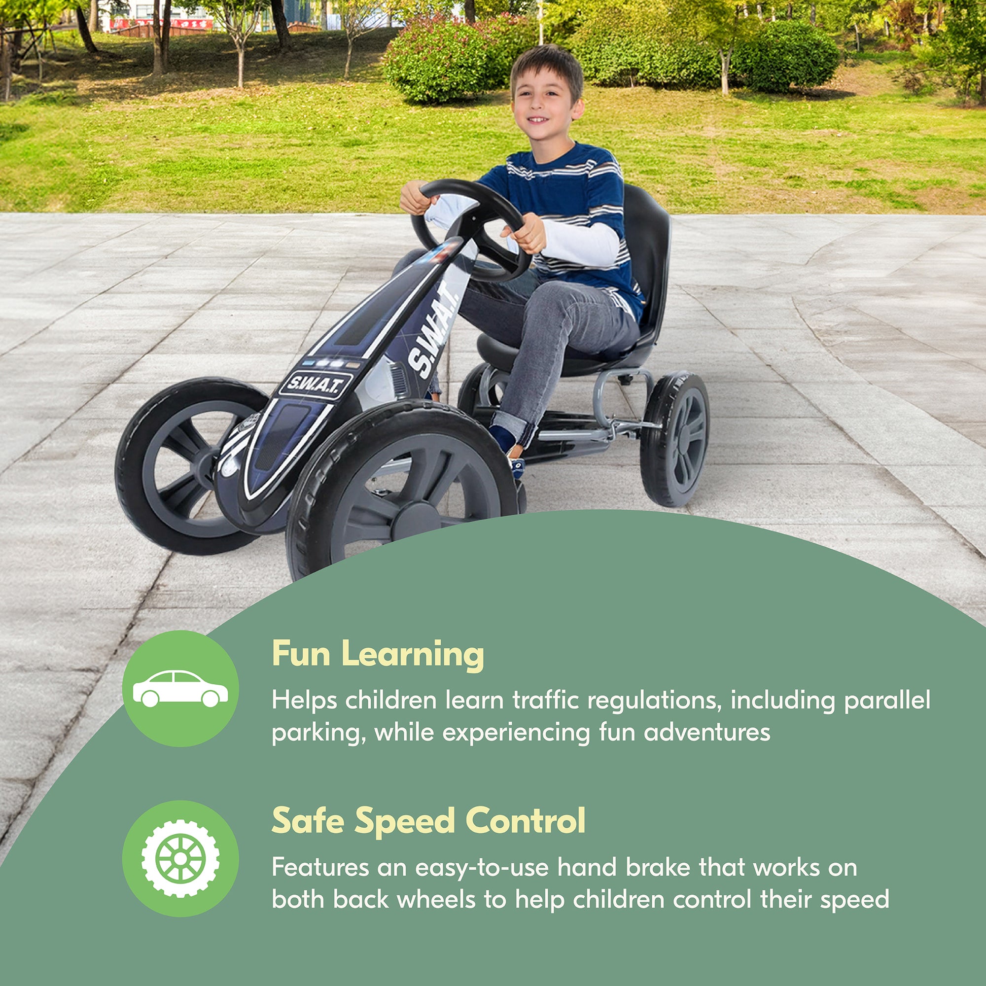 Hauck Cyclone Pedal Go Kart with Adjustable Seat for Kids Ages 4 to 8, S.W.A.T. - VMInnovations