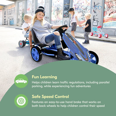 hauck Speedster Pedal Go Kart with Adjustable Bucket Seat, Kids Ages 4-8, Blue - VMInnovations