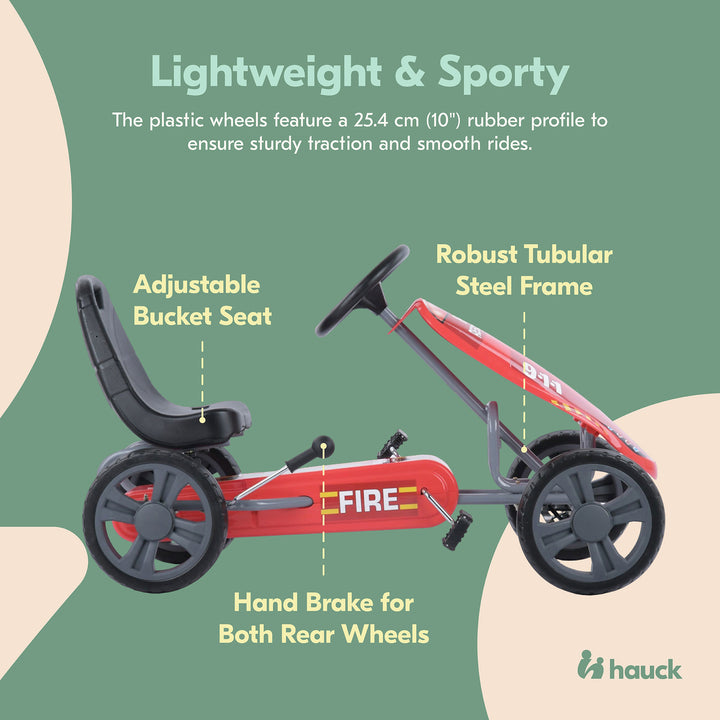 Hauck Speedster Pedal Go Kart w/ Bucket Seat for Ages 4-8, Fire Rescue(Open Box)
