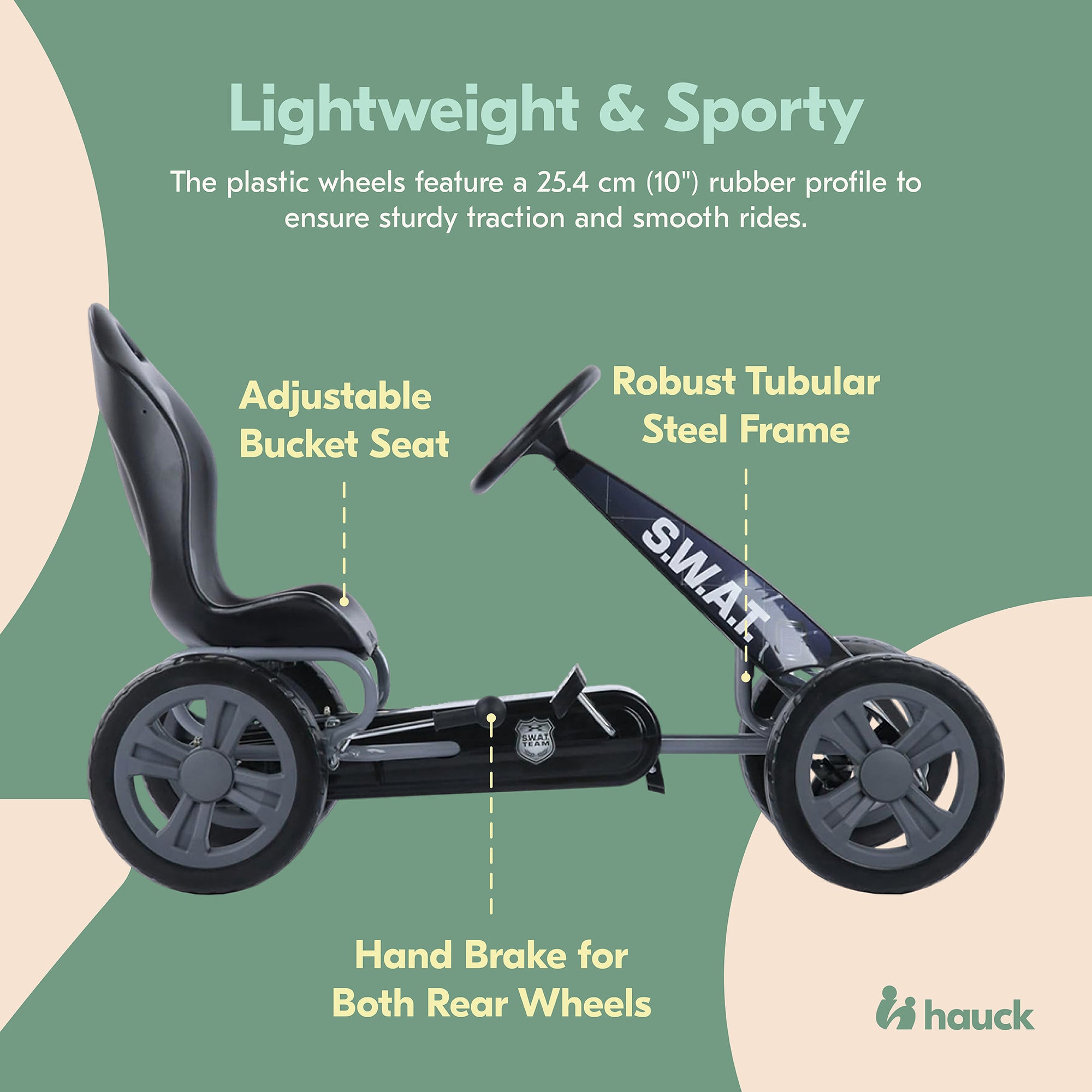 Hauck Cyclone Pedal Go Kart with Adjustable Seat for Kids Ages 4 to 8, S.W.A.T. - VMInnovations