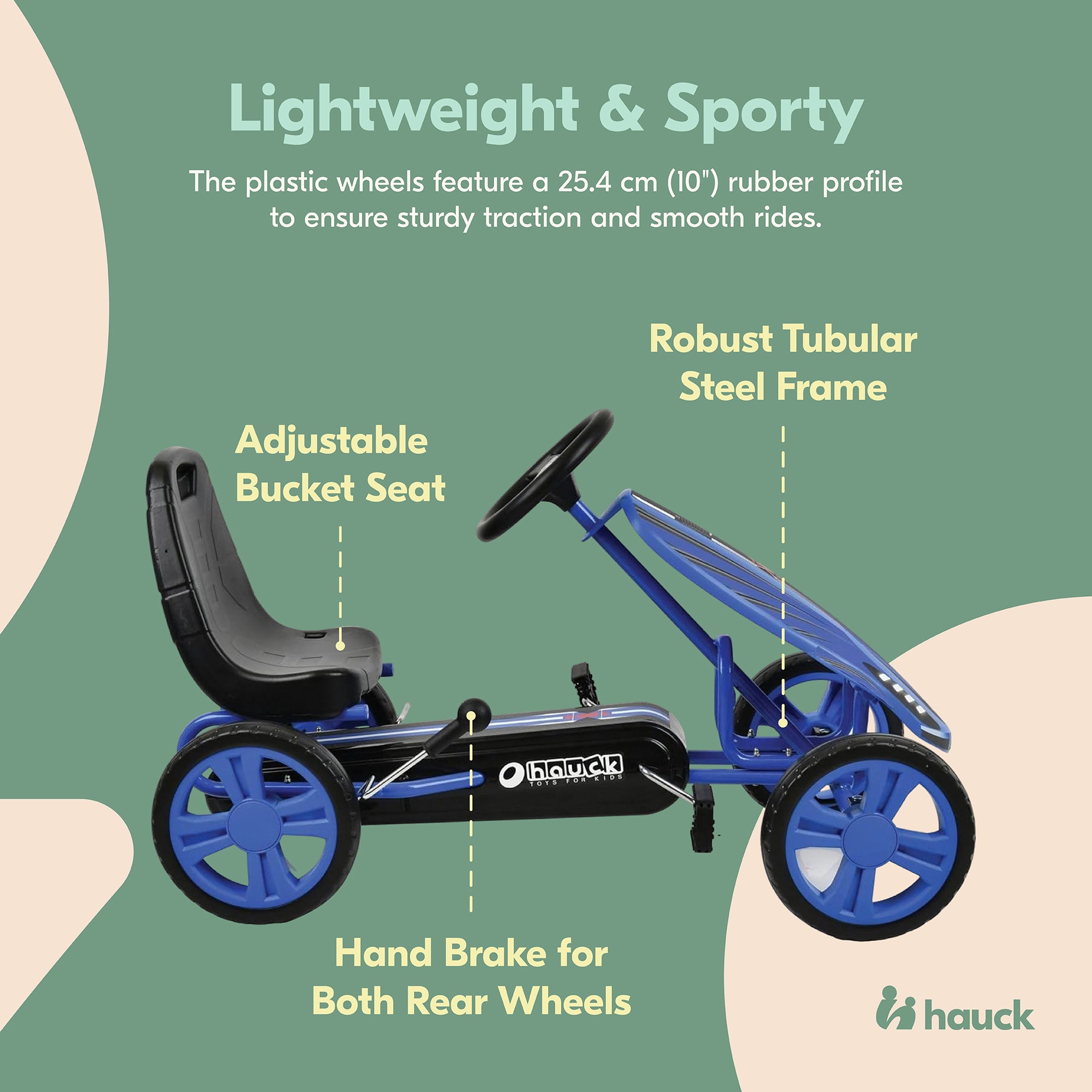 hauck Speedster Pedal Go Kart with Adjustable Bucket Seat, Kids Ages 4-8, Blue