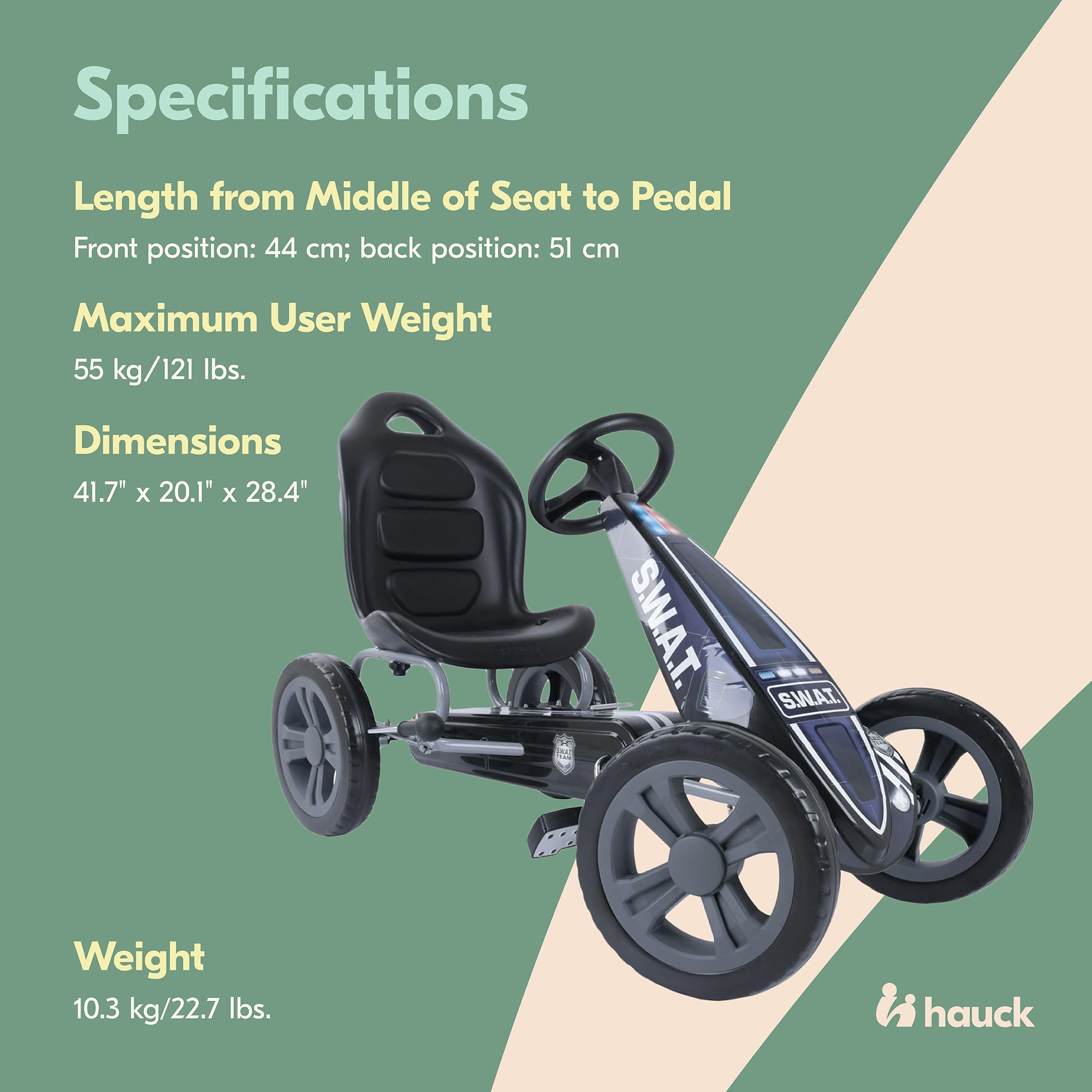 Hauck Cyclone Pedal Go Kart with Adjustable Seat for Kids Ages 4 to 8, S.W.A.T. - VMInnovations