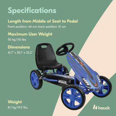 hauck Speedster Pedal Go Kart with Adjustable Bucket Seat, Kids Ages 4-8, Blue - VMInnovations