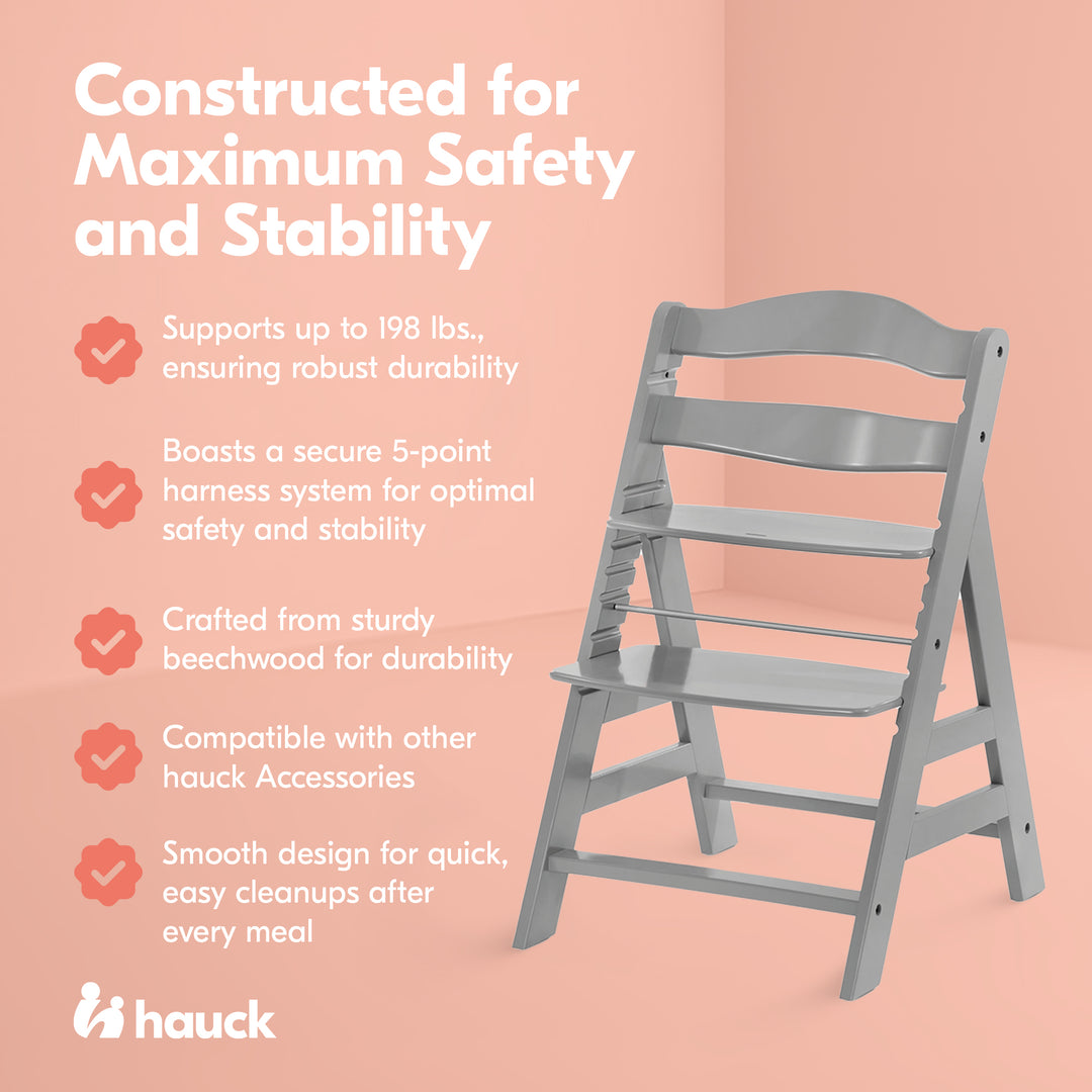 hauck Alpha+ Grow Along Adjustable Boosted Wooden Highchair, Beechwood, Grey