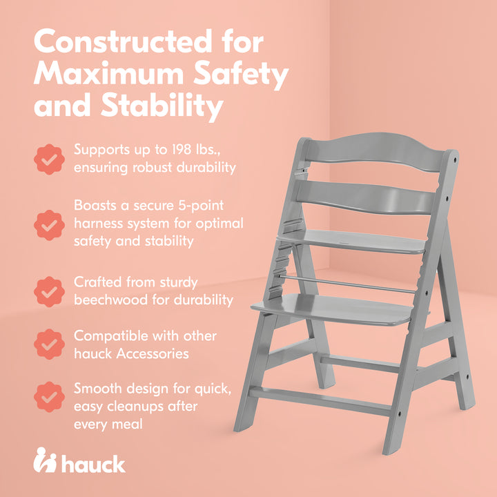 hauck Alpha+ Grow Along Adjustable Boosted Wooden Highchair, Beechwood, Grey