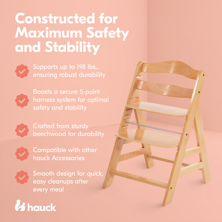 hauck Alpha+ Grow Along Wooden Highchair Seat, Beechwood, Natural (Used)