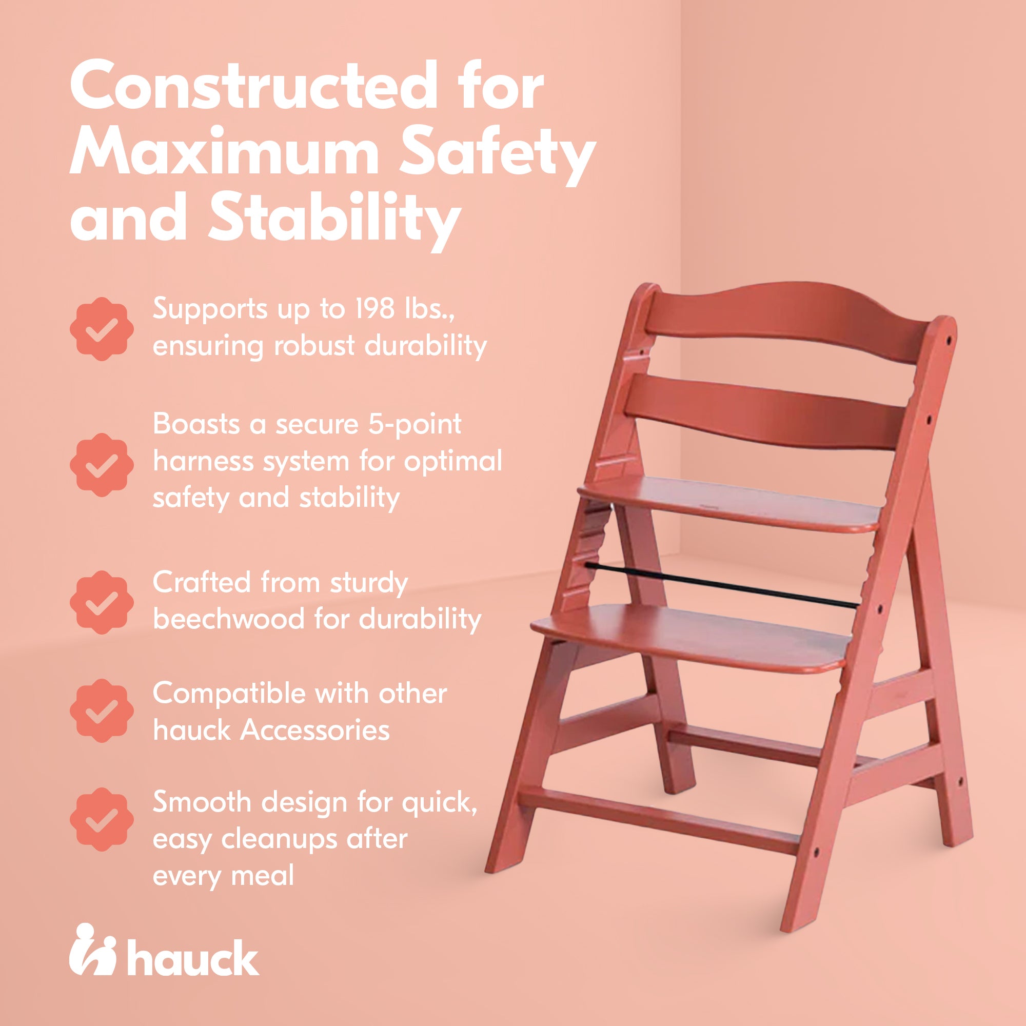 hauck Alpha+ Grow Along Adjustable Wooden Highchair, Beechwood (Open Box)