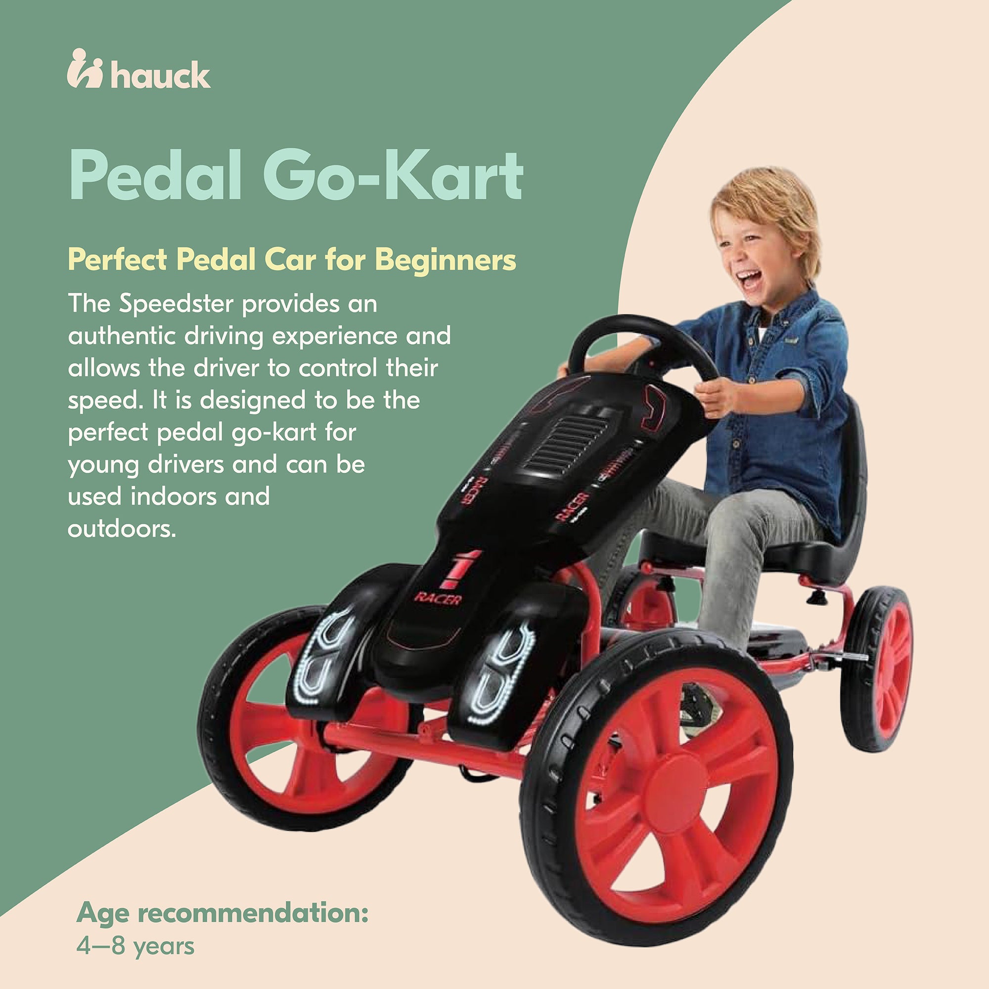 Hauck Speedster Pedal Go Kart & Adjustable Bucket Seat, Kids Ages 4-8(Open Box) - VMInnovations