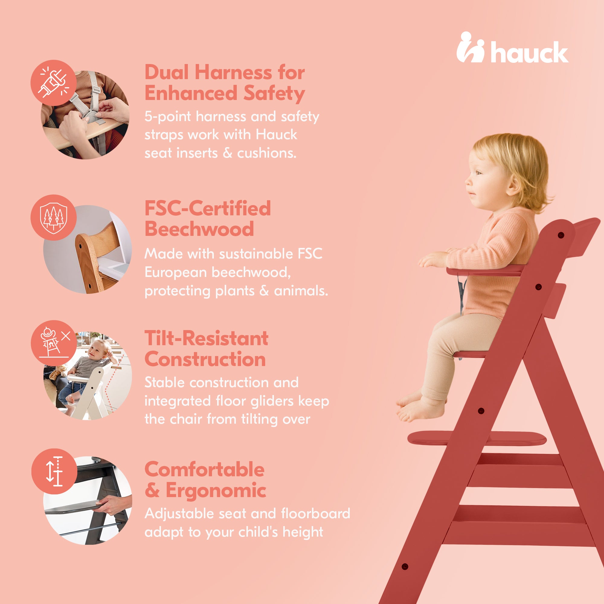 hauck Alpha+ Grow Along Adjustable Wooden Highchair, Beechwood (Open Box)