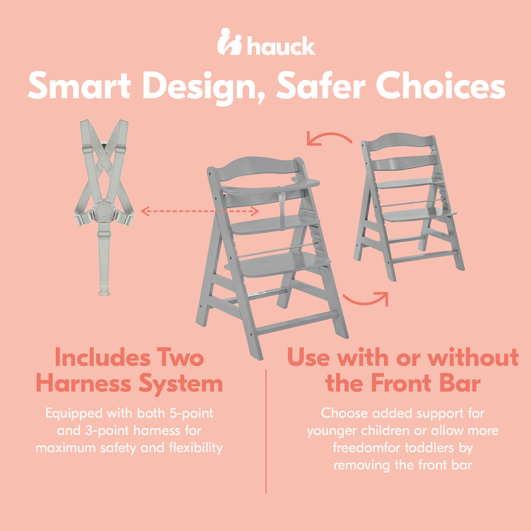 hauck Alpha+ Grow Along Adjustable Wooden Highchair, Beechwood, Grey (Open Box)