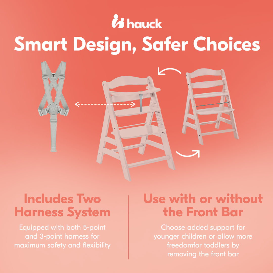hauck Alpha+ Grow Along Adjustable Wooden Highchair, Beechwood, Rose Finish