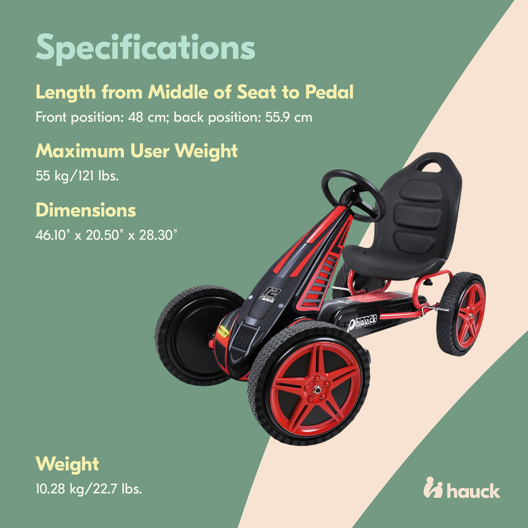 hauck Racing Go Kart w/Low Profile Rubber Tires, Handbrake Design, Red(Open Box)