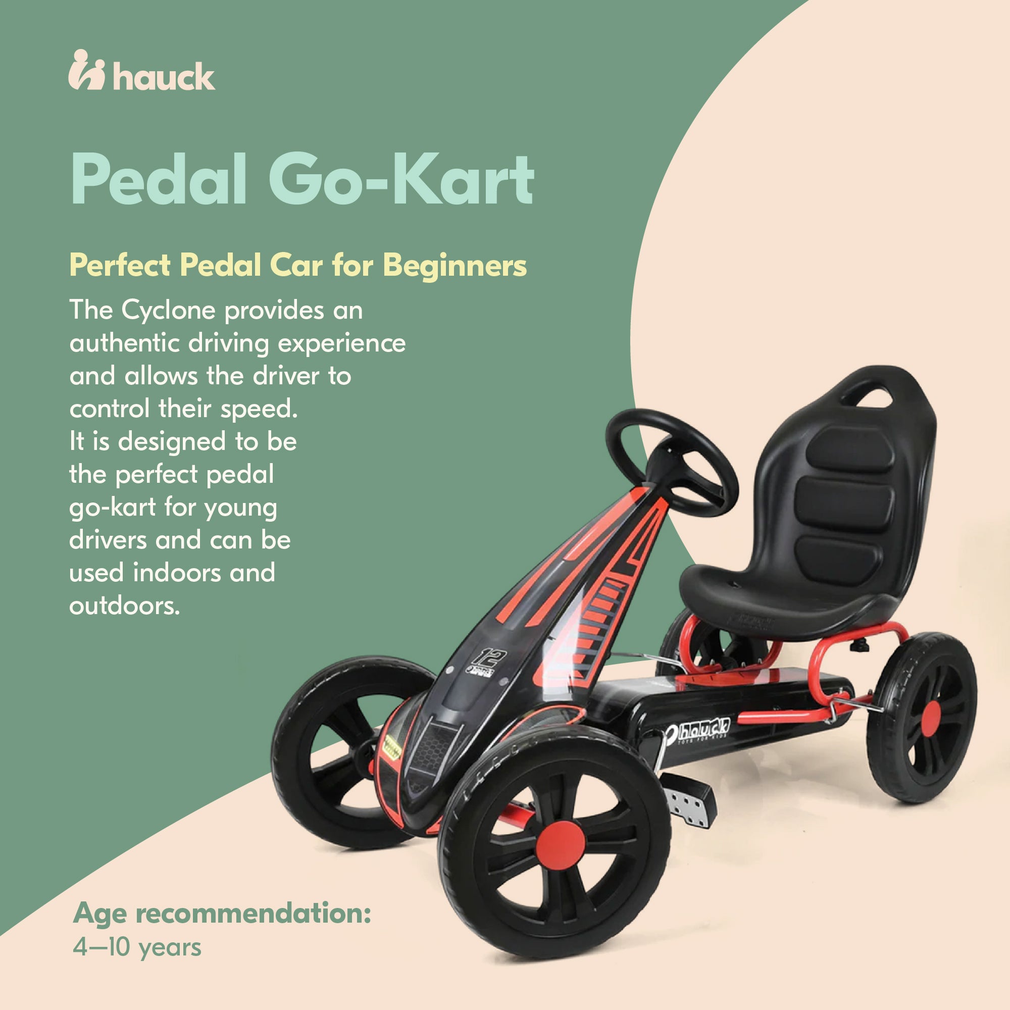 Hauck Cyclone Pedal Go Kart w/Adjustable Bucket Seat for Kids Ages 4-8(Open Box) - VMInnovations