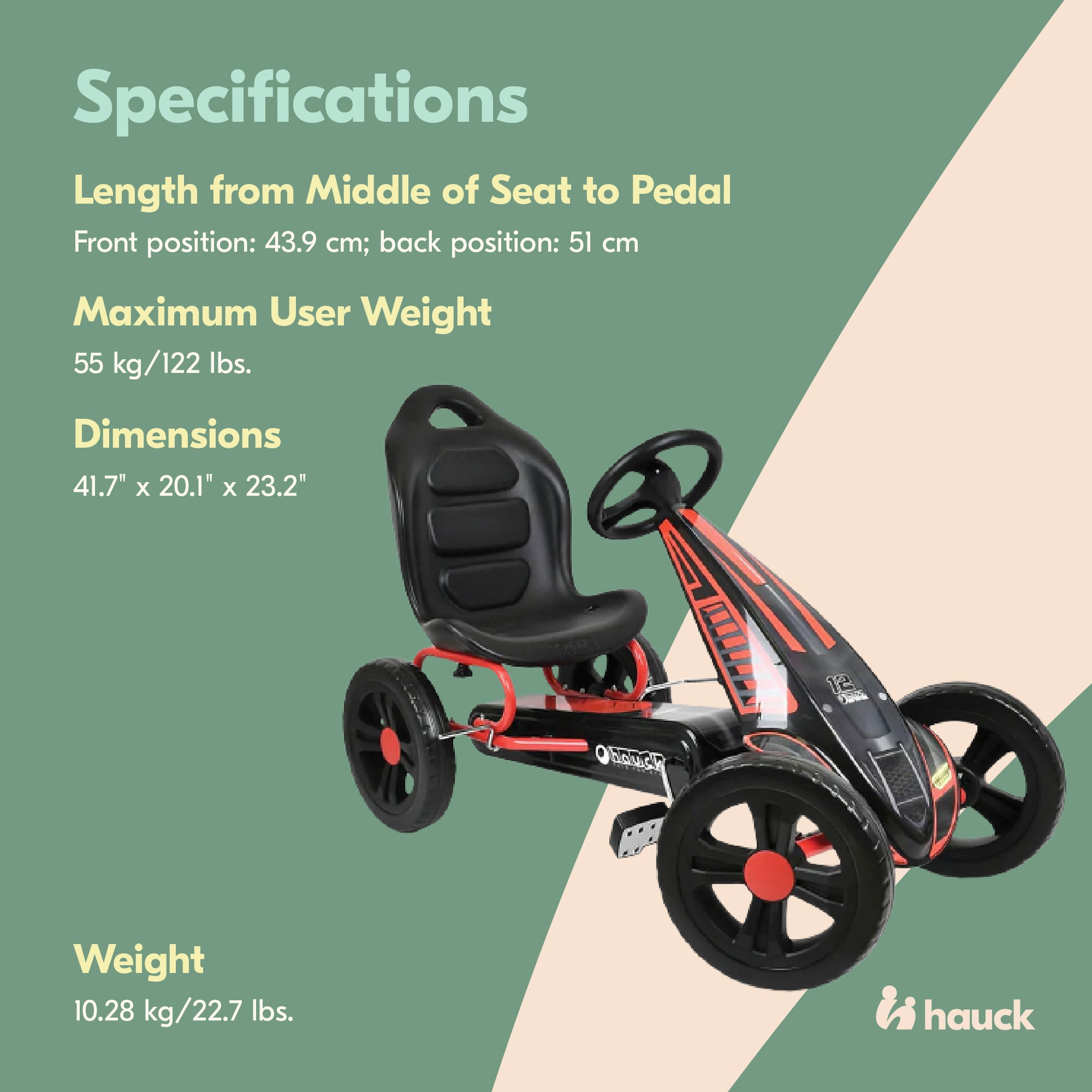 Hauck Cyclone Pedal Go Kart w/Adjustable Bucket Seat for Kids Ages 4-8(Open Box) - VMInnovations