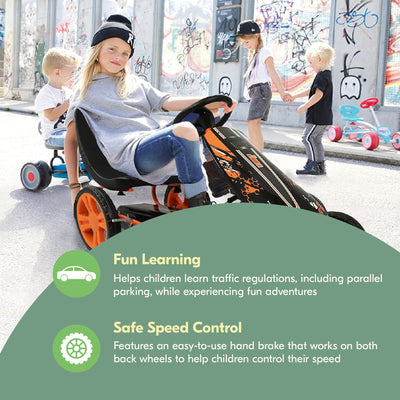 hauck Speedster Pedal Car w/ 3 Way Adjustable Bucket Seat & Steel Frame, Orange - VMInnovations