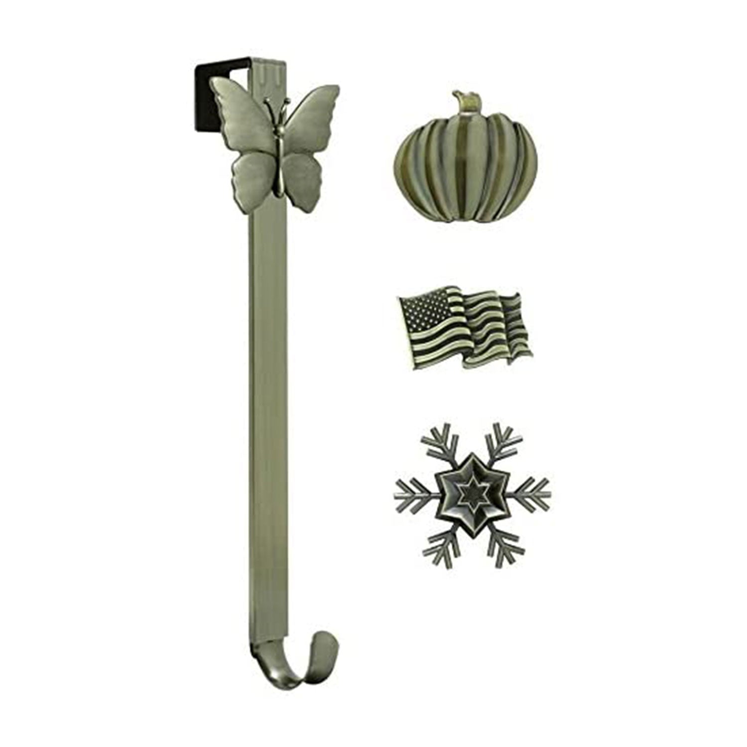 Haute Decor Adjustable Length Wreath Hanger with Snowflake Icon and More, Brass